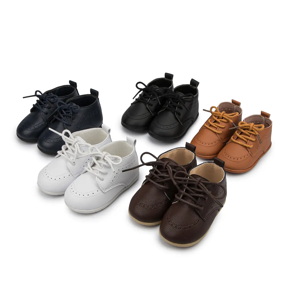 White Leather Toddler Shoes with Black Contrast Sole