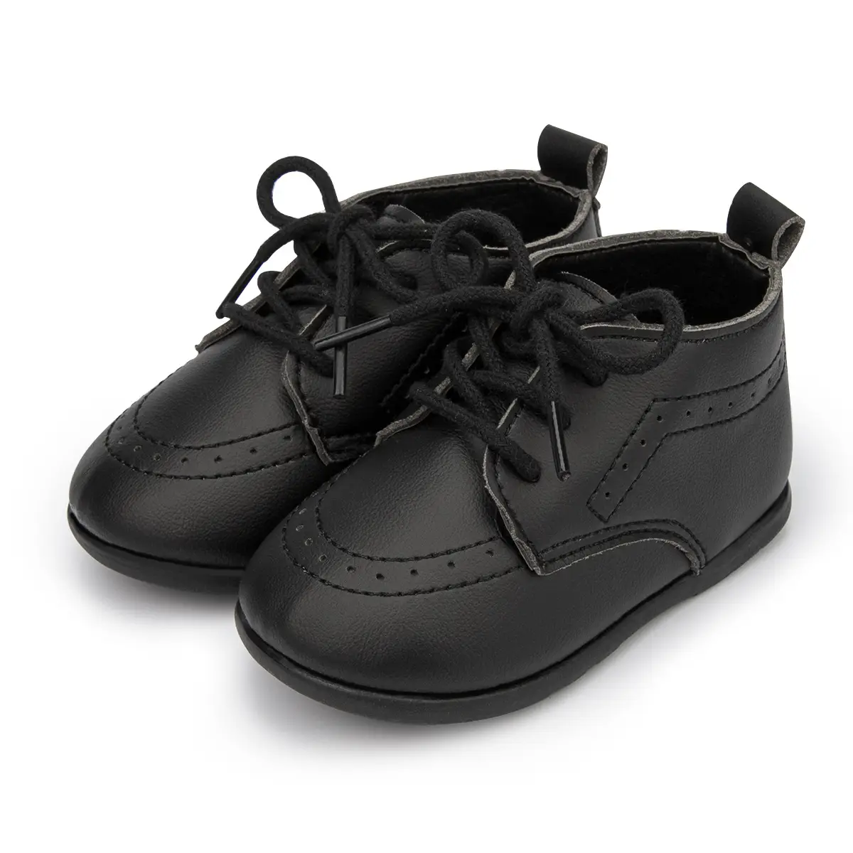 White Leather Toddler Shoes with Black Contrast Sole