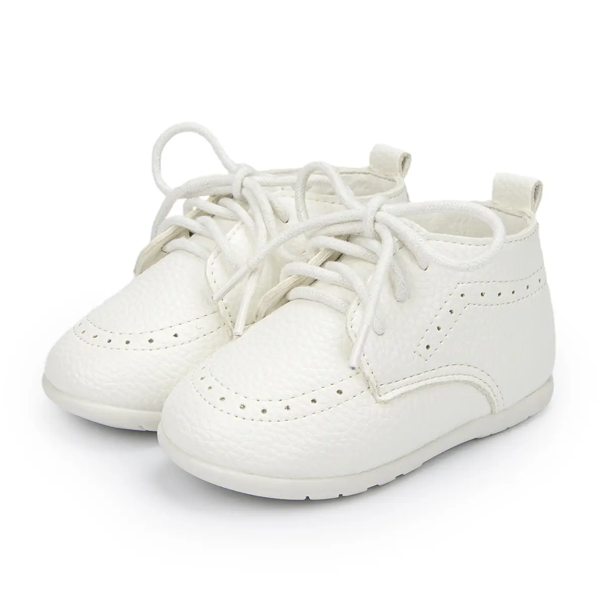 White Leather Toddler Shoes with Black Contrast Sole