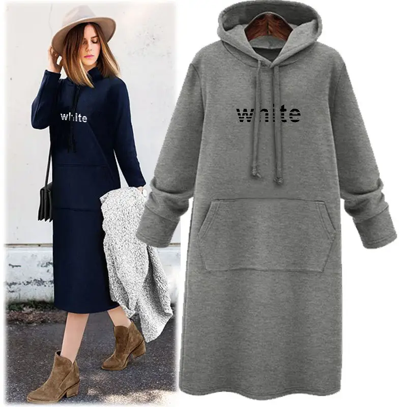 Women's Grey Hooded Hoodie Large Winter Warm Loose Fit - Image 4