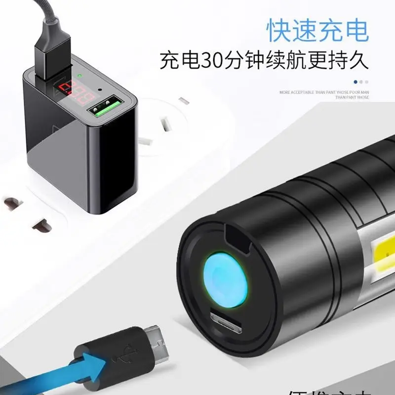 Mini USB Rechargeable COB Flashlight Black - Image 5