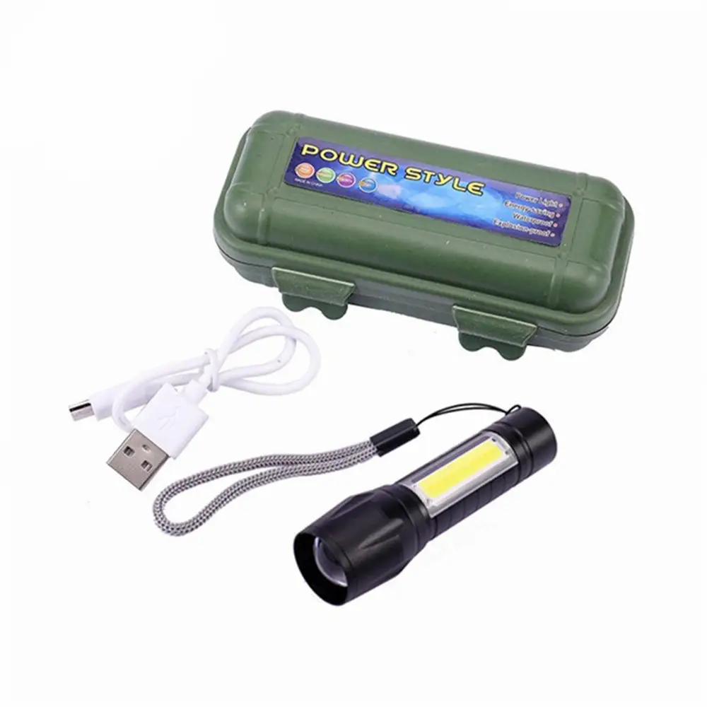 Mini USB Rechargeable COB Flashlight Black