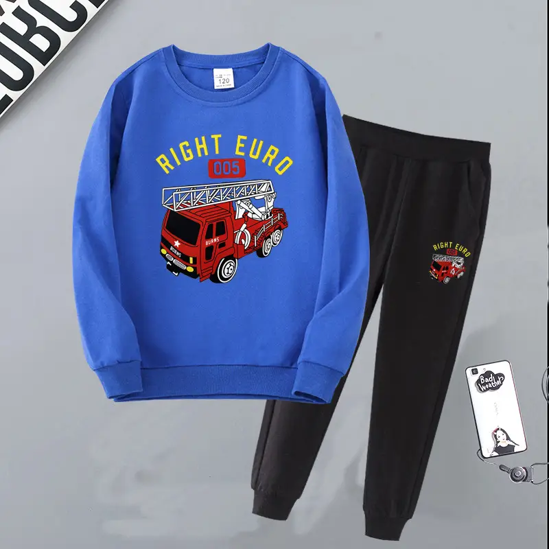 Children's Right Euro Fire Engine Sweatshirt Suit Black Grey - Image 13