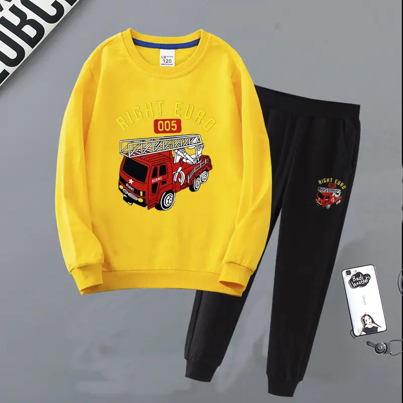 Children's Right Euro Fire Engine Sweatshirt Suit Black Grey - Image 7
