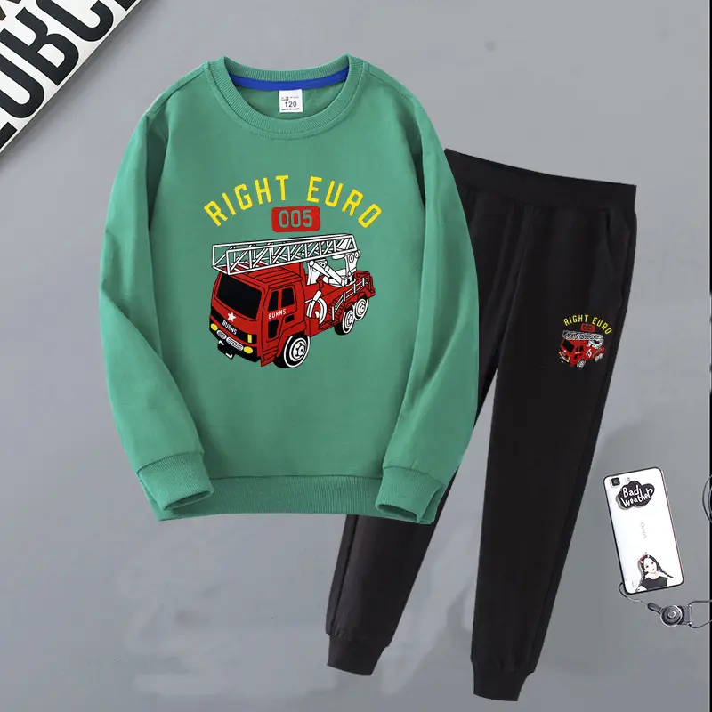 Children's Right Euro Fire Engine Sweatshirt Suit Black Grey - Image 11