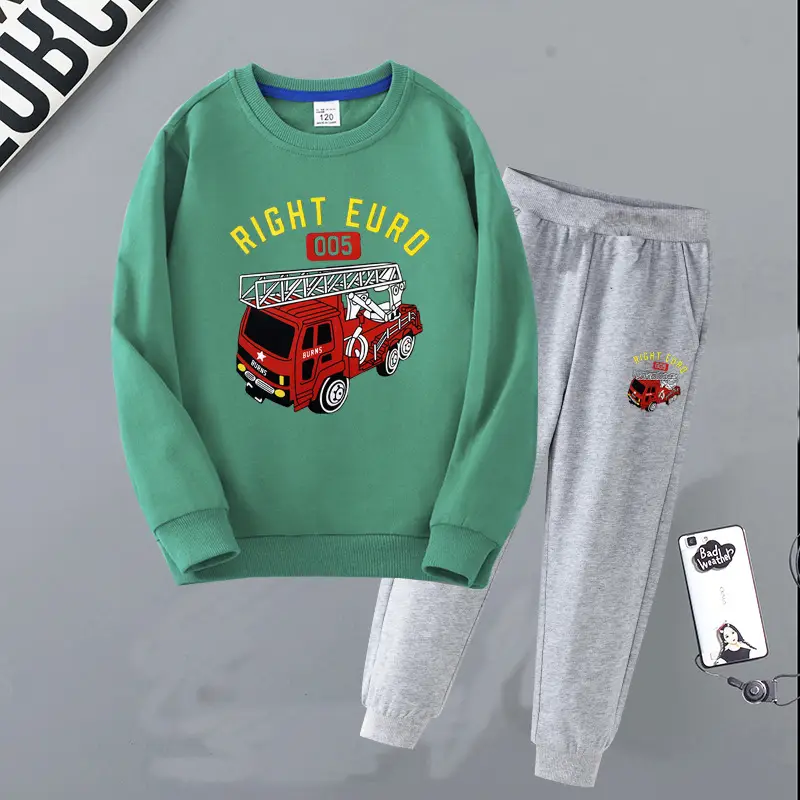 Children's Right Euro Fire Engine Sweatshirt Suit Black Grey - Image 12