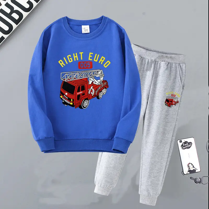 Children's Right Euro Fire Engine Sweatshirt Suit Black Grey - Image 14