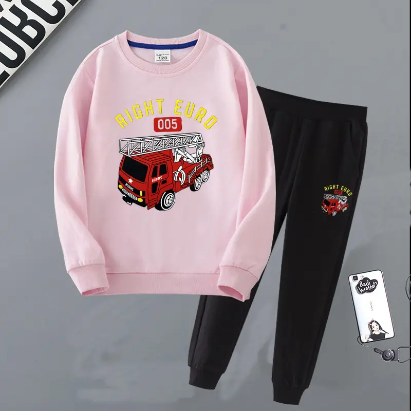Children's Right Euro Fire Engine Sweatshirt Suit Black Grey - Image 15