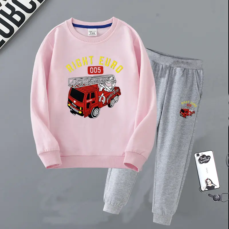 Children's Right Euro Fire Engine Sweatshirt Suit Black Grey - Image 16