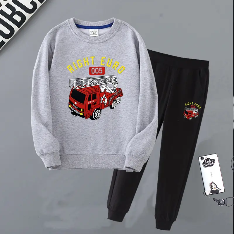 Children's Right Euro Fire Engine Sweatshirt Suit Black Grey - Image 17
