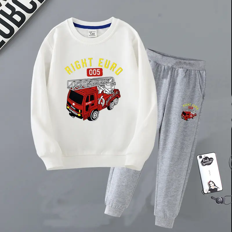 Children's Right Euro Fire Engine Sweatshirt Suit Black Grey - Image 2
