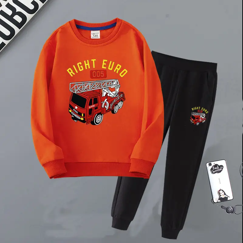 Children's Right Euro Fire Engine Sweatshirt Suit Black Grey - Image 3