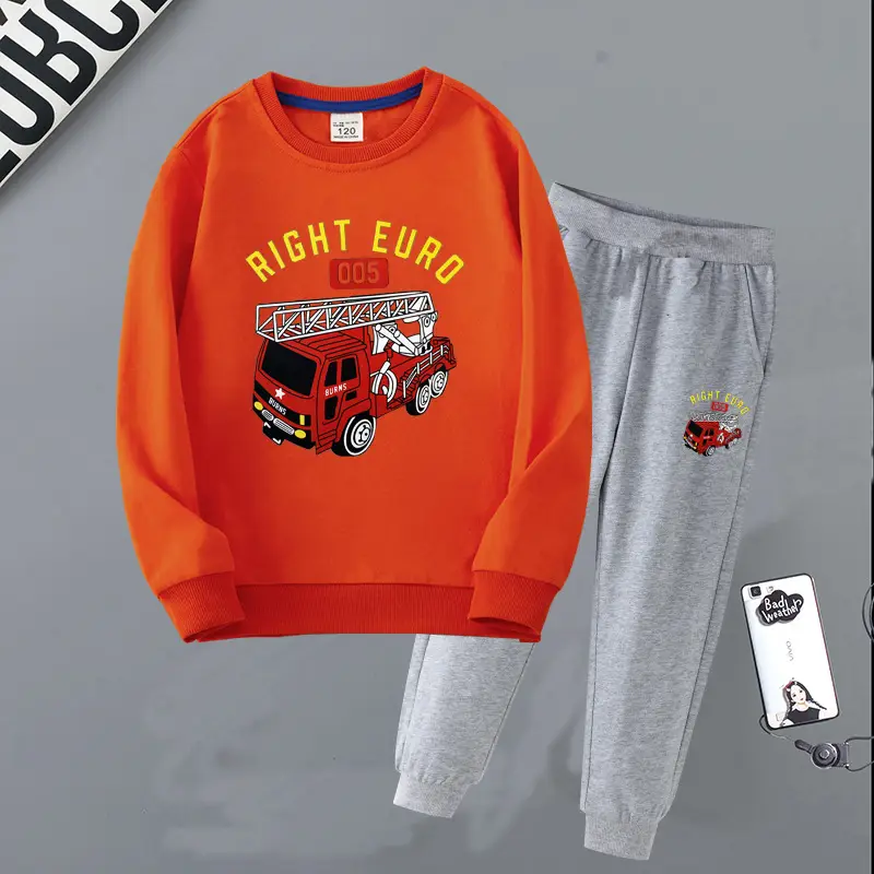 Children's Right Euro Fire Engine Sweatshirt Suit Black Grey - Image 4