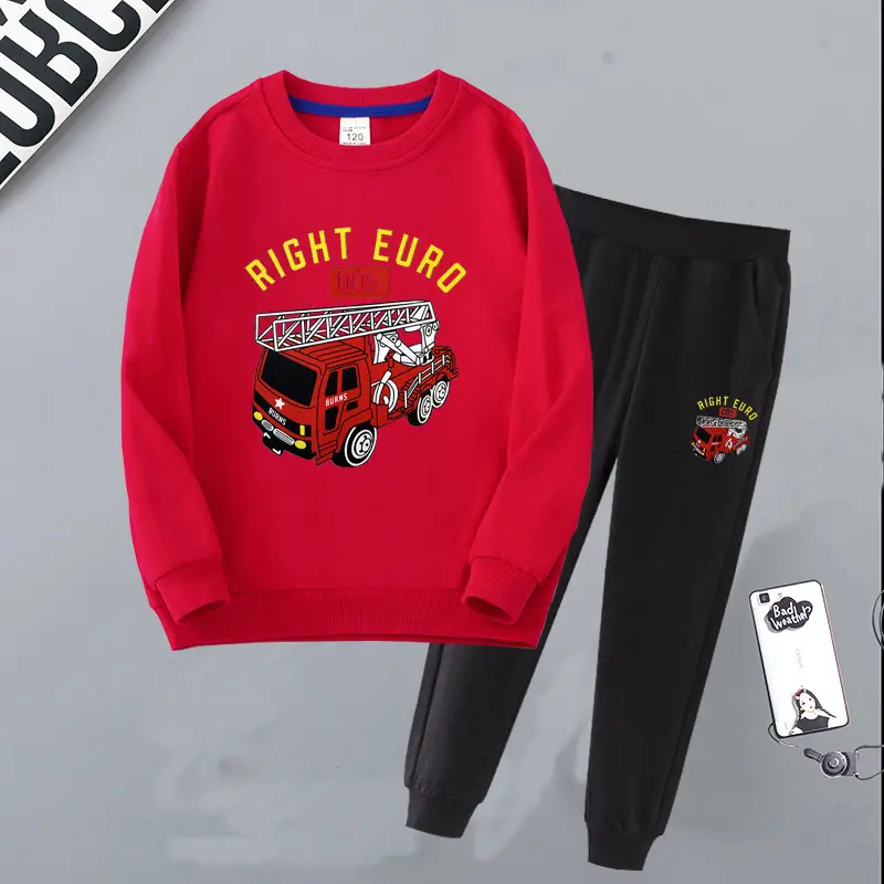 Children's Right Euro Fire Engine Sweatshirt Suit Black Grey - Image 5