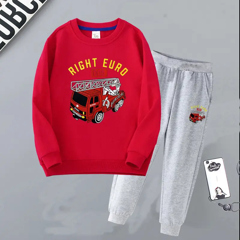 Children's Right Euro Fire Engine Sweatshirt Suit Black Grey - Image 6