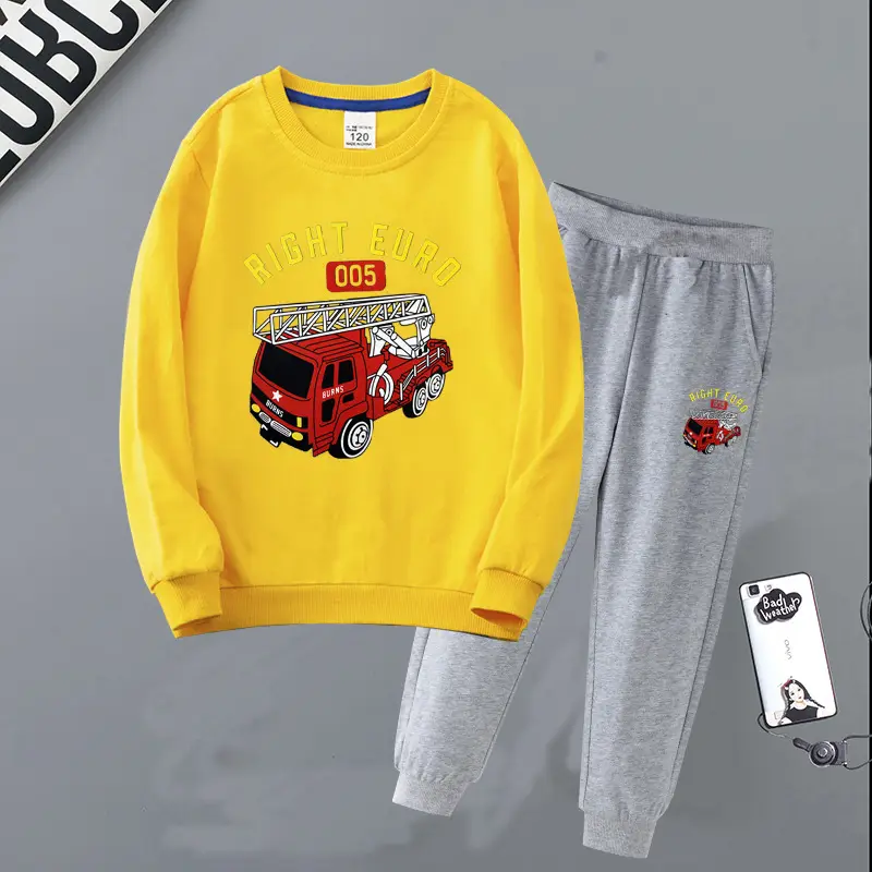 Children's Right Euro Fire Engine Sweatshirt Suit Black Grey - Image 8