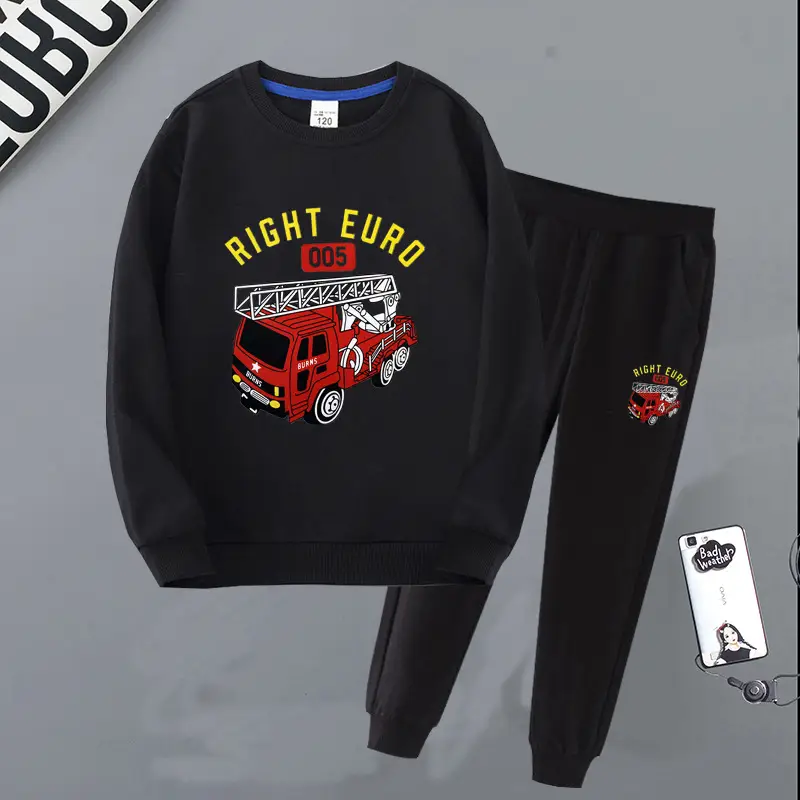 Children's Right Euro Fire Engine Sweatshirt Suit Black Grey - Image 9