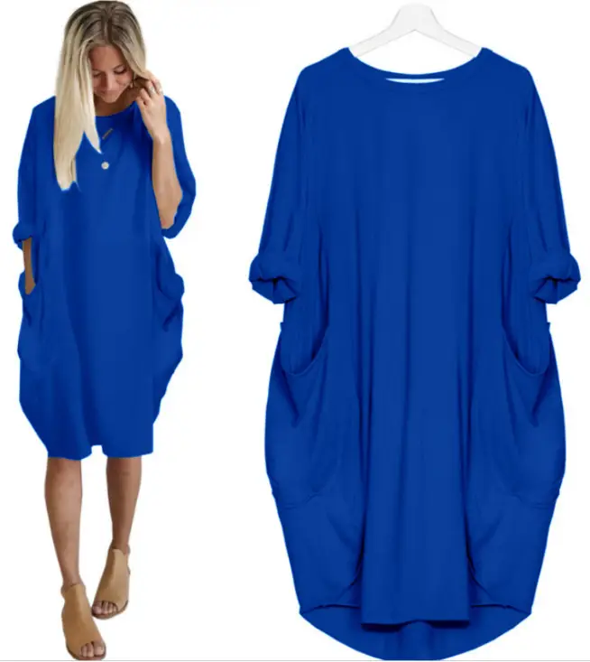 Blue Long Dress for Women Large Casual Cross-Border Spring Autumn - Image 6