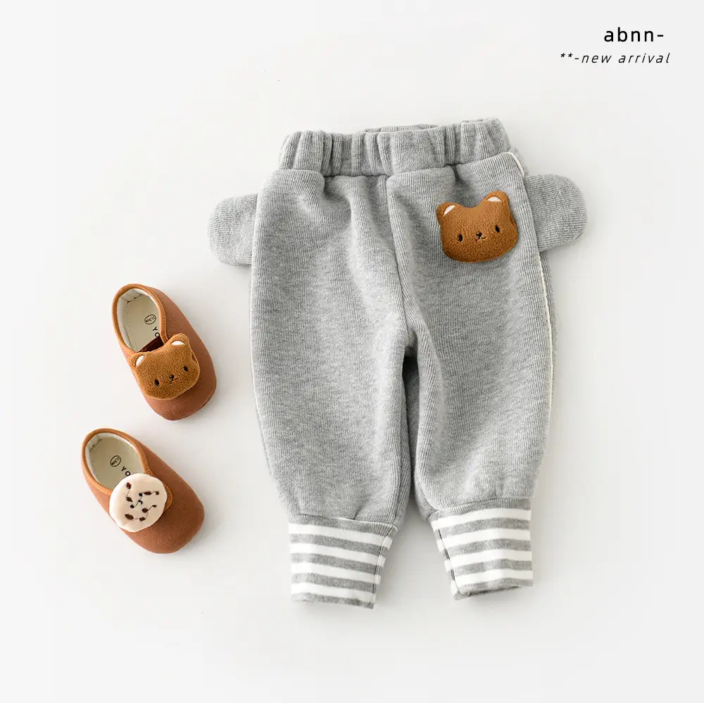 24 Late Autumn Baby Fleece Pp Pants with Bear Brooch - Image 2
