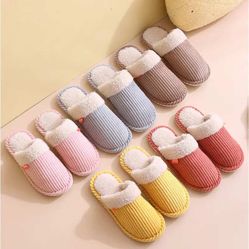 New Cotton Slippers for Men, Winter Indoor Home Slippers, Plush, Warm, Anti-Odor, Silent Cotton Slippers for Women, Wholesale from Manufacturer