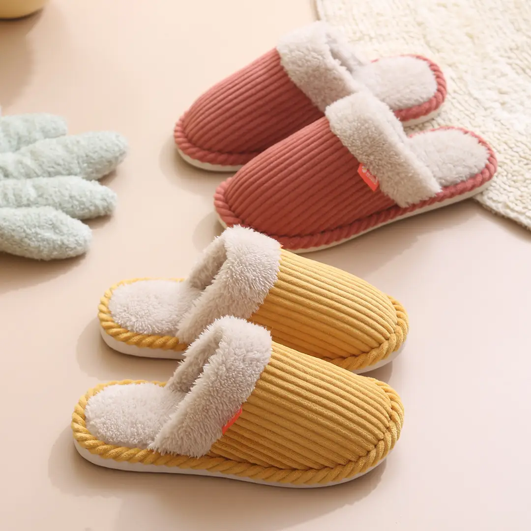 New Cotton Slippers for Men, Winter Indoor Home Slippers, Plush, Warm, Anti-Odor, Silent Cotton Slippers for Women, Wholesale from Manufacturer