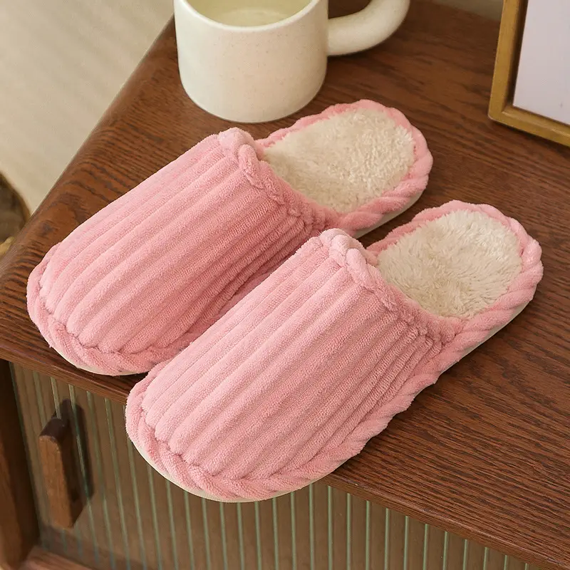 New Cotton Slippers for Men, Winter Indoor Home Slippers, Plush, Warm, Anti-Odor, Silent Cotton Slippers for Women, Wholesale from Manufacturer