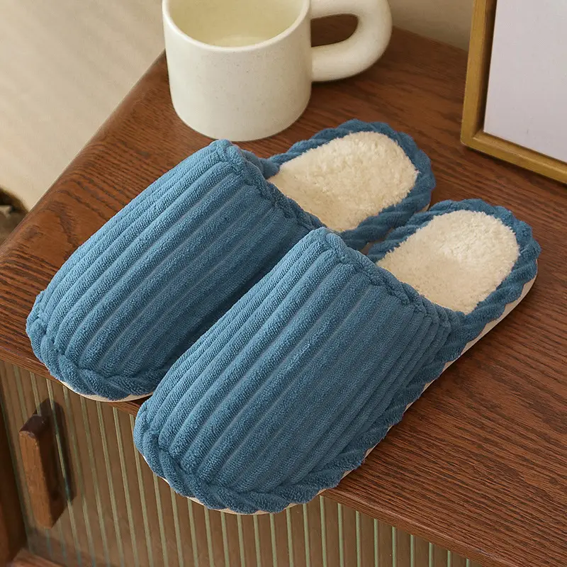 New Cotton Slippers for Men, Winter Indoor Home Slippers, Plush, Warm, Anti-Odor, Silent Cotton Slippers for Women, Wholesale from Manufacturer