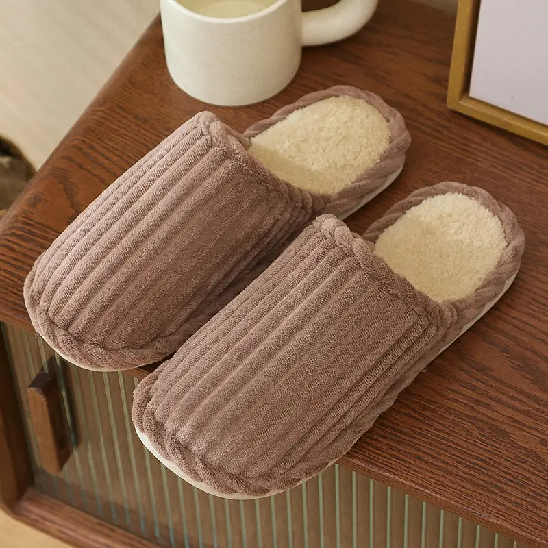 New Cotton Slippers for Men, Winter Indoor Home Slippers, Plush, Warm, Anti-Odor, Silent Cotton Slippers for Women, Wholesale from Manufacturer