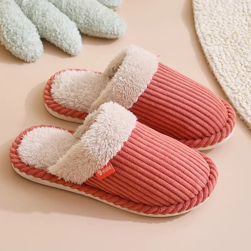 New Cotton Slippers for Men, Winter Indoor Home Slippers, Plush, Warm, Anti-Odor, Silent Cotton Slippers for Women, Wholesale from Manufacturer