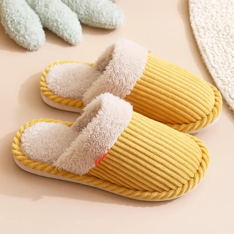 New Cotton Slippers for Men, Winter Indoor Home Slippers, Plush, Warm, Anti-Odor, Silent Cotton Slippers for Women, Wholesale from Manufacturer