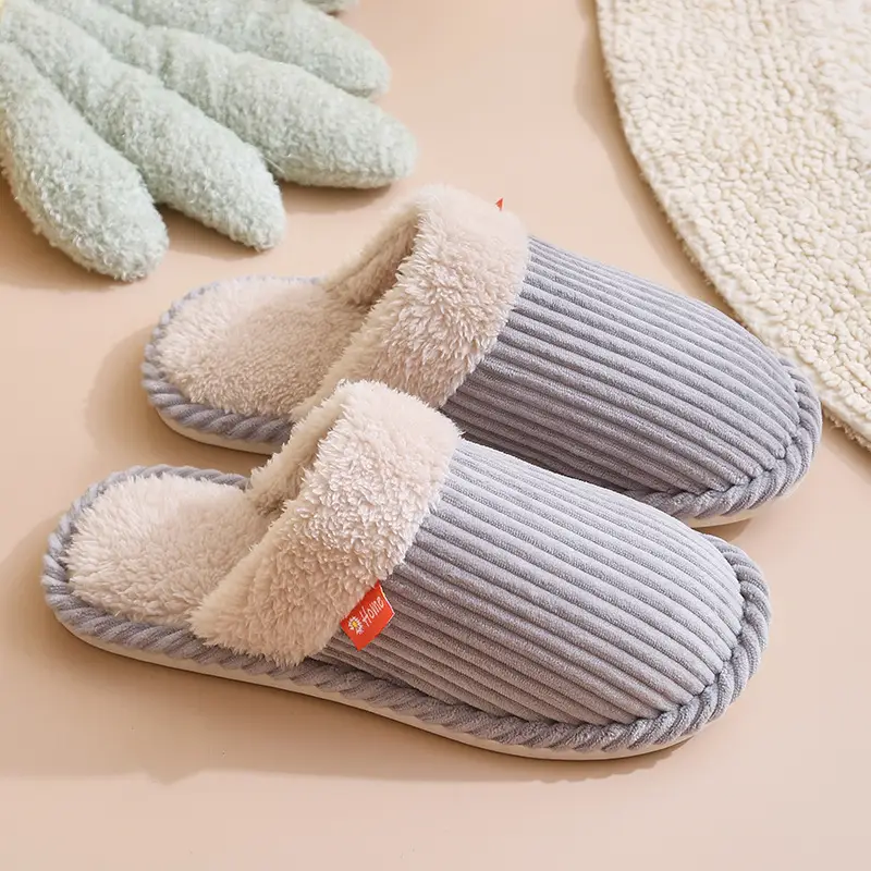 New Cotton Slippers for Men, Winter Indoor Home Slippers, Plush, Warm, Anti-Odor, Silent Cotton Slippers for Women, Wholesale from Manufacturer