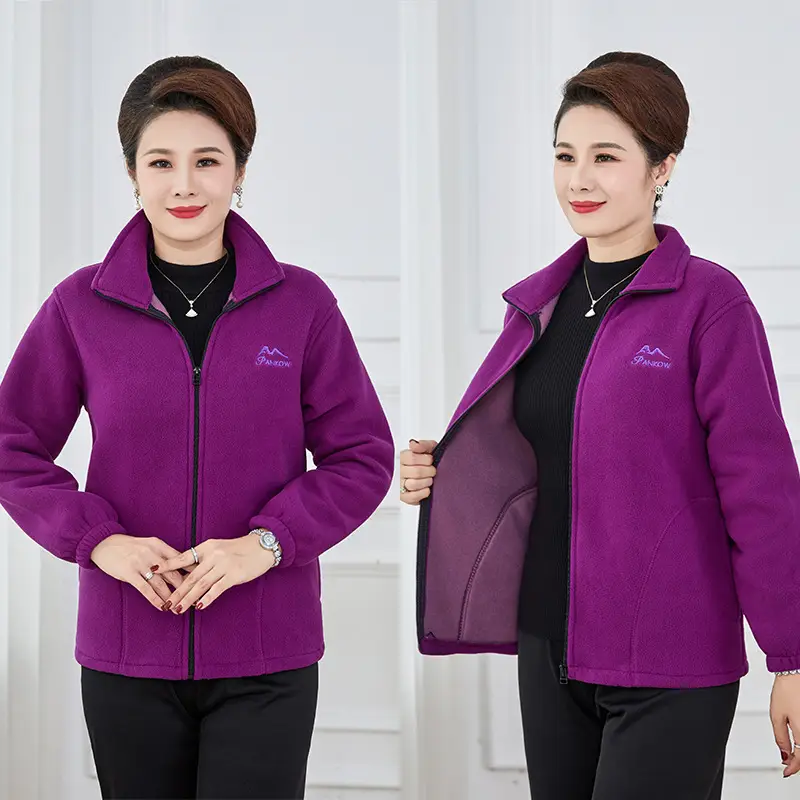 Women Purple Fleece Jacket Large Size - Image 6
