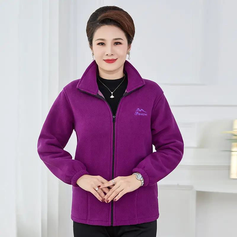 Women Purple Fleece Jacket Large Size - Image 2