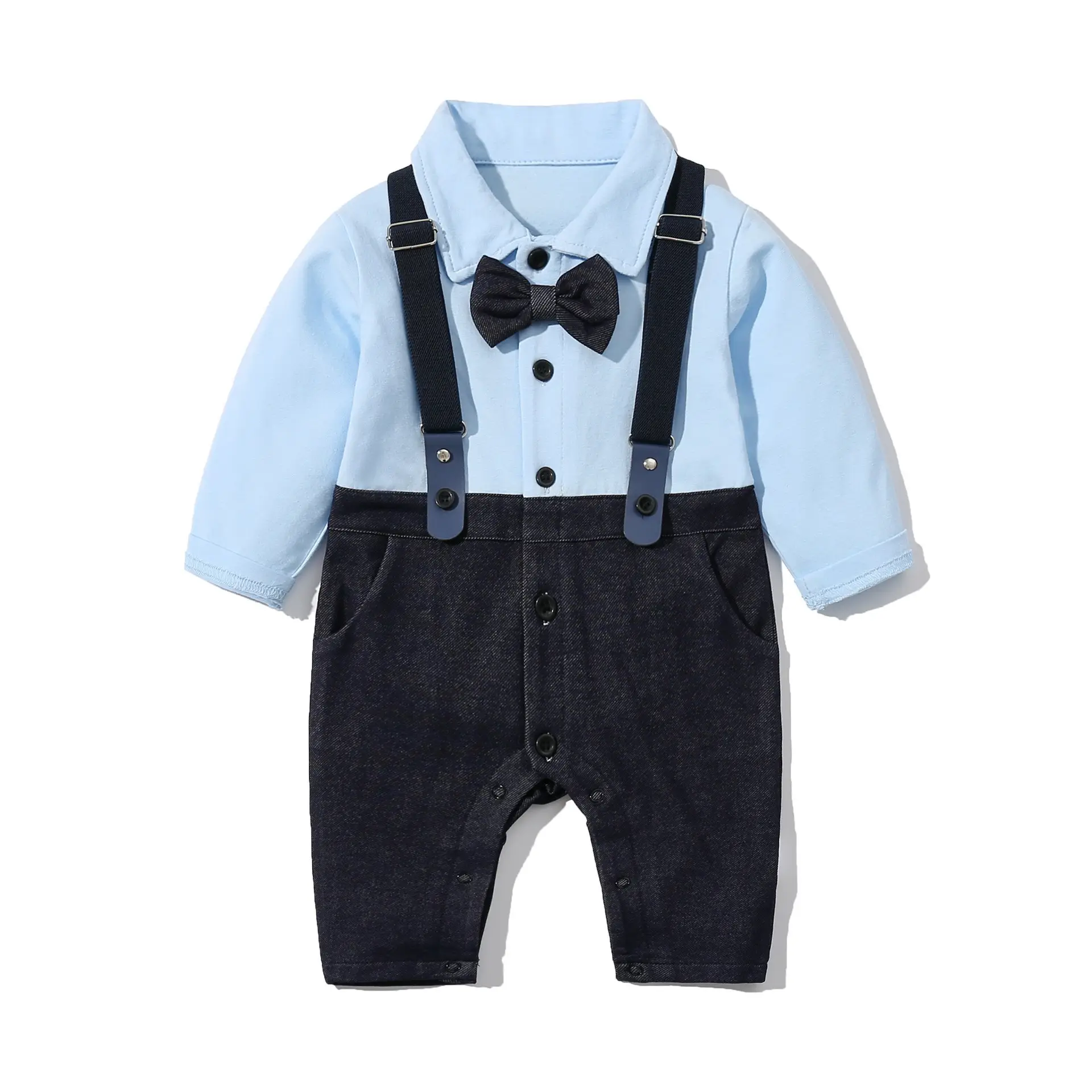 Baby Romper Long Sleeve Light Blue Black 100-Day Banquet - Image 7