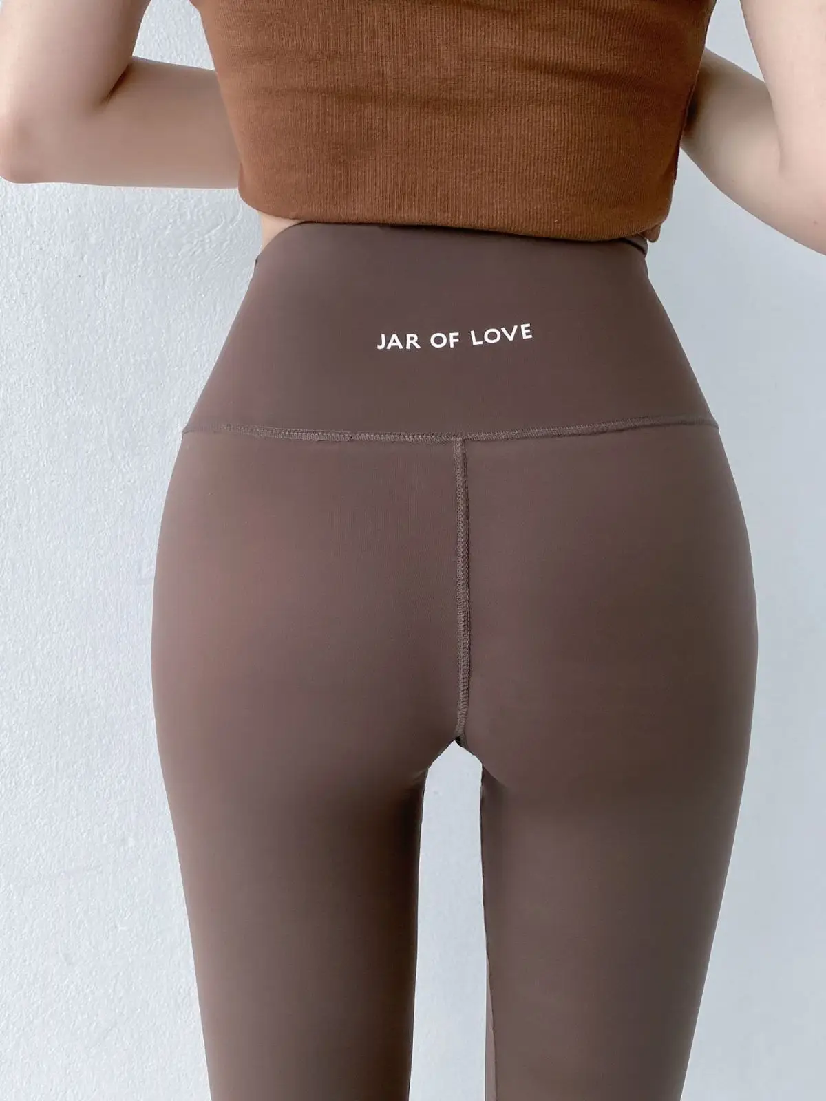 Korean Style Sharkskin Leggings V-Back Slimming Tights Brown - Image 8