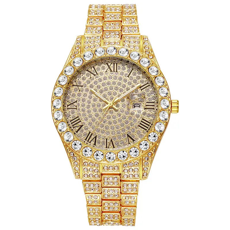 Hiphop Watch European and American Explosions Men's Steel Band Hip Hop Roman Graduated Diamond Set Calendar Men's Quartz Watch - Image 10