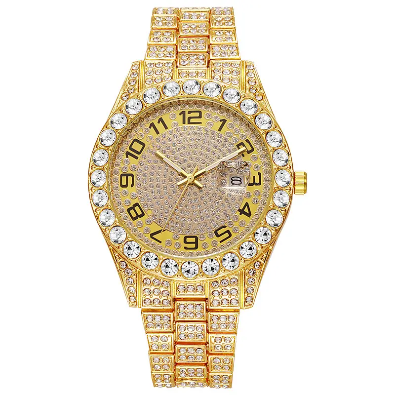 Hiphop Watch European and American Explosions Men's Steel Band Hip Hop Roman Graduated Diamond Set Calendar Men's Quartz Watch - Image 13