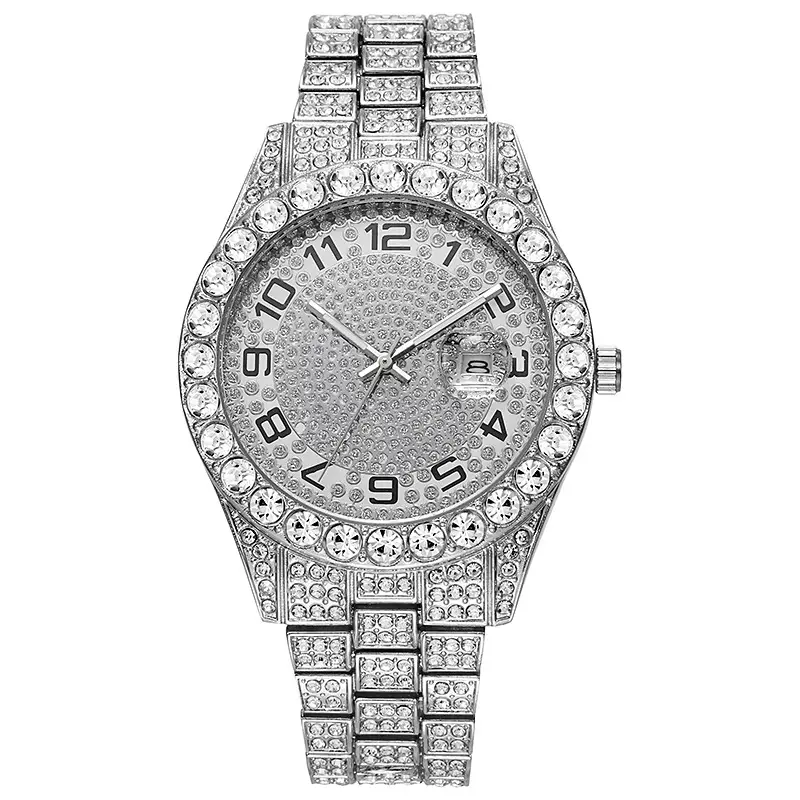 Hiphop Watch European and American Explosions Men's Steel Band Hip Hop Roman Graduated Diamond Set Calendar Men's Quartz Watch - Image 14
