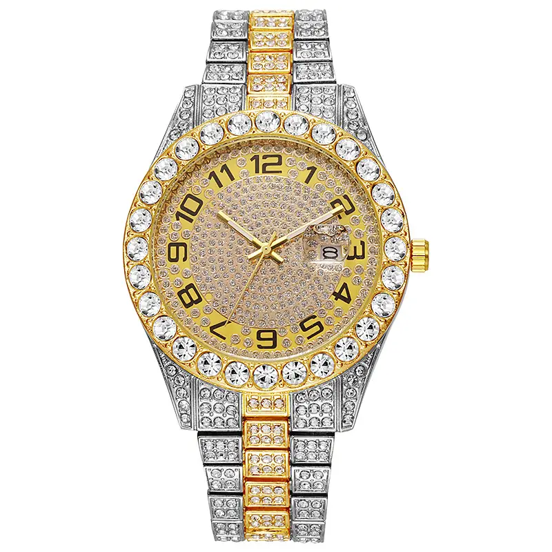 Hiphop Watch European and American Explosions Men's Steel Band Hip Hop Roman Graduated Diamond Set Calendar Men's Quartz Watch - Image 15