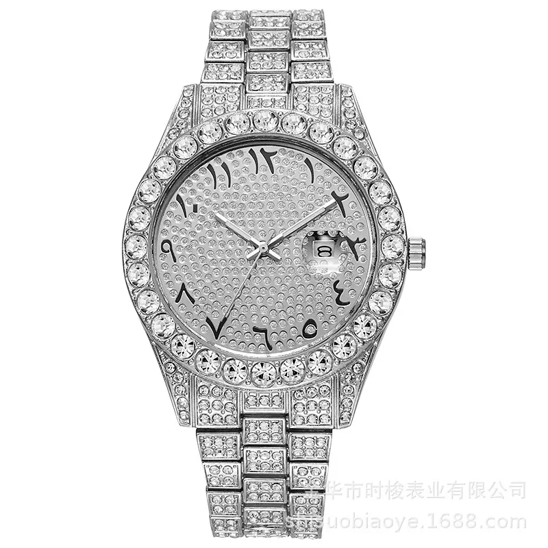 Hiphop Watch European and American Explosions Men's Steel Band Hip Hop Roman Graduated Diamond Set Calendar Men's Quartz Watch - Image 19