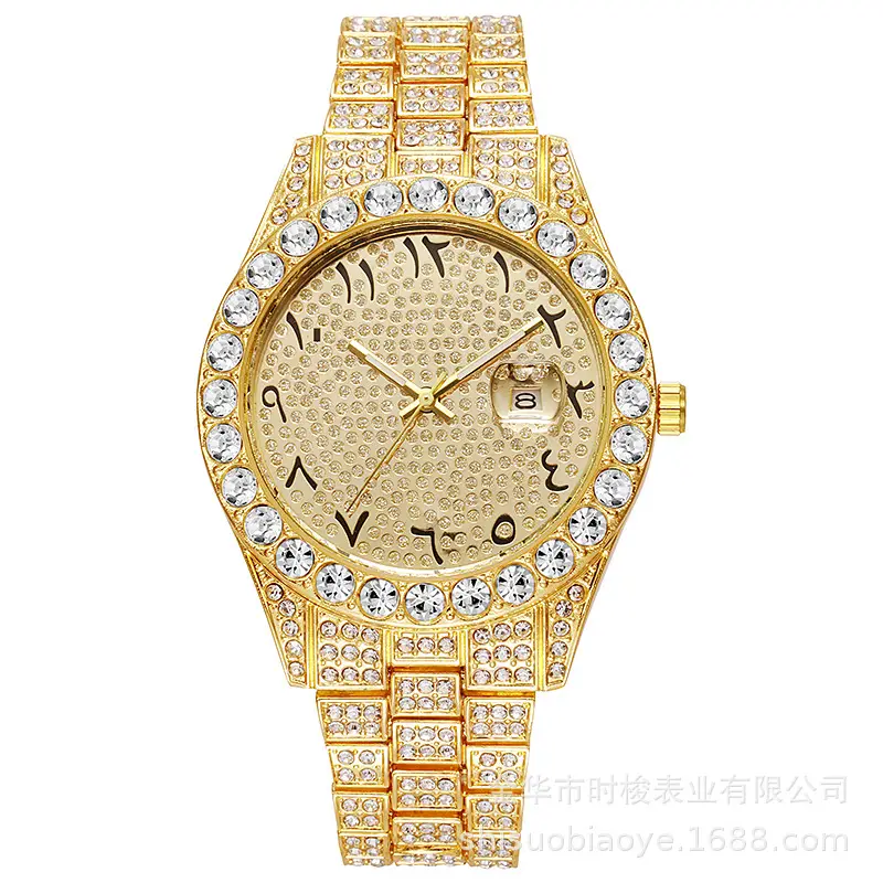 Hiphop Watch European and American Explosions Men's Steel Band Hip Hop Roman Graduated Diamond Set Calendar Men's Quartz Watch - Image 20