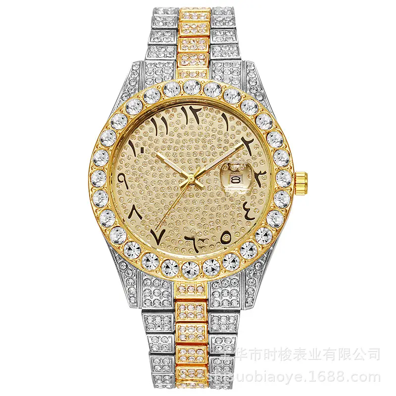 Hiphop Watch European and American Explosions Men's Steel Band Hip Hop Roman Graduated Diamond Set Calendar Men's Quartz Watch - Image 21