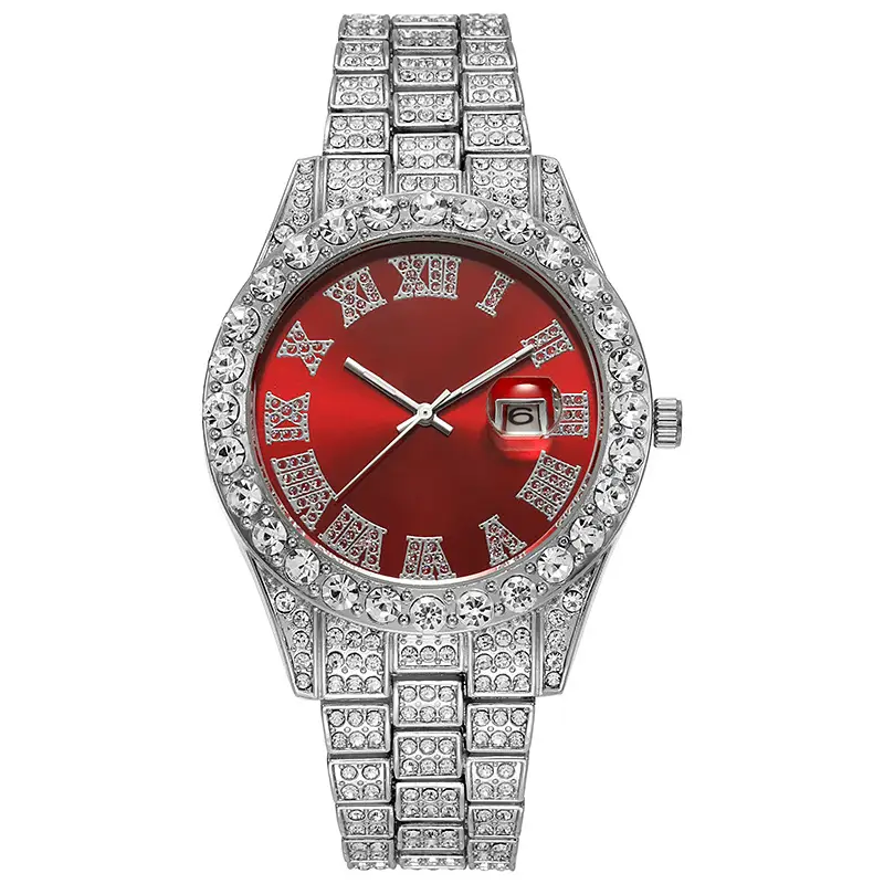 Hiphop Watch European and American Explosions Men's Steel Band Hip Hop Roman Graduated Diamond Set Calendar Men's Quartz Watch - Image 3