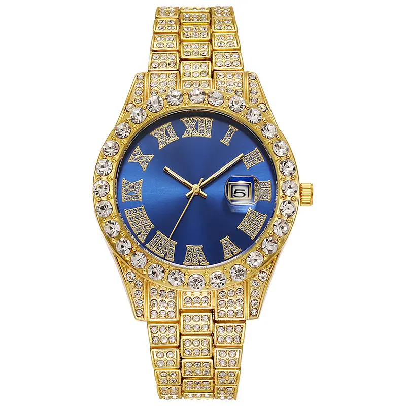 Hiphop Watch European and American Explosions Men's Steel Band Hip Hop Roman Graduated Diamond Set Calendar Men's Quartz Watch - Image 5