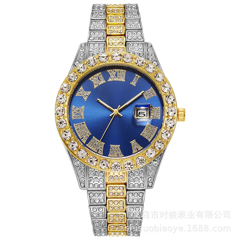 Hiphop Watch European and American Explosions Men's Steel Band Hip Hop Roman Graduated Diamond Set Calendar Men's Quartz Watch - Image 9