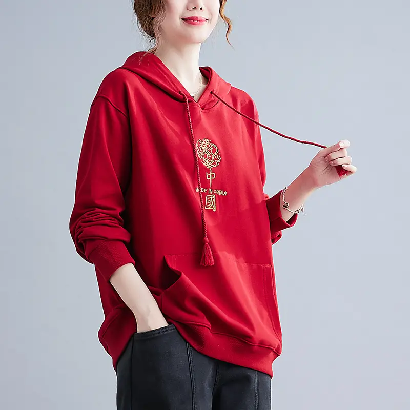 Women Red Hooded Sweatshirt Extra Large Factory Direct - Image 4