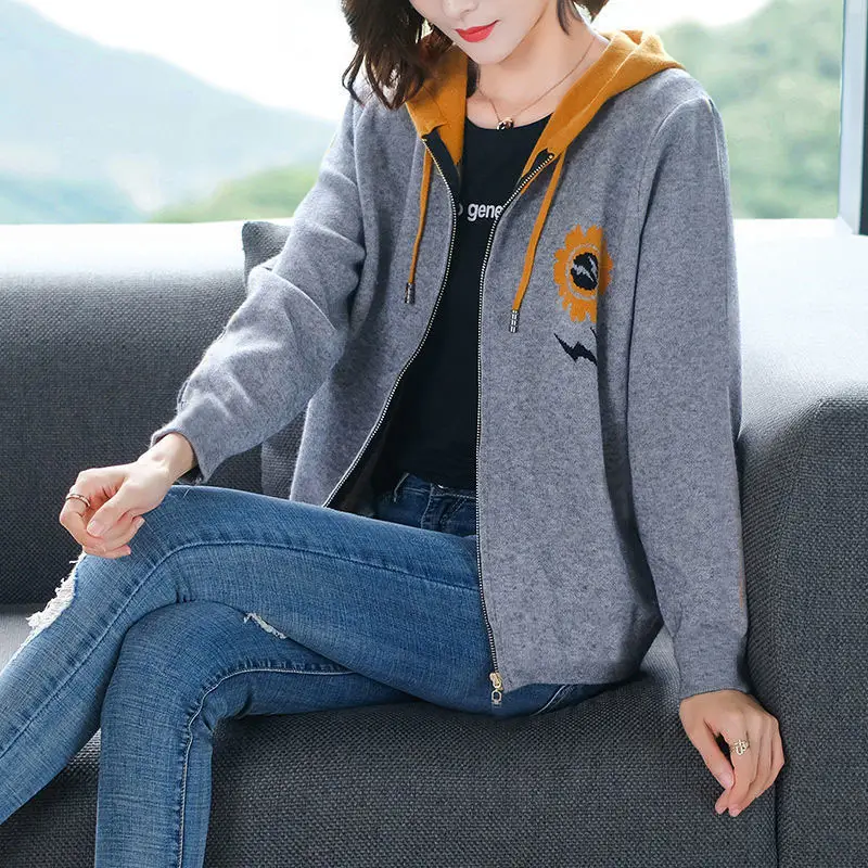 2024 Women's Hooded Sweatshirt Jacket Black Orange Velvet Large