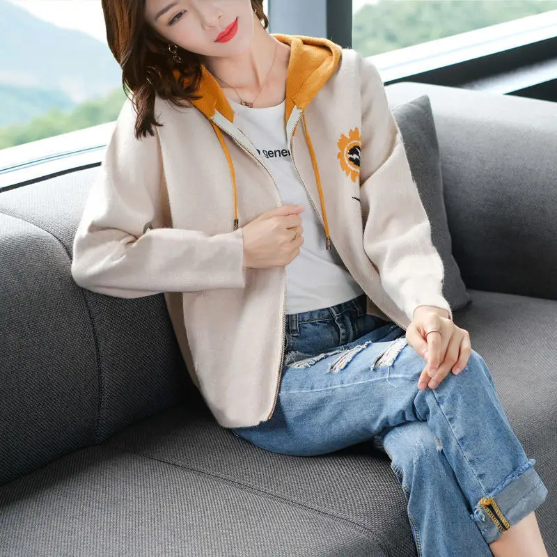 2024 Women's Hooded Sweatshirt Jacket Black Orange Velvet Large
