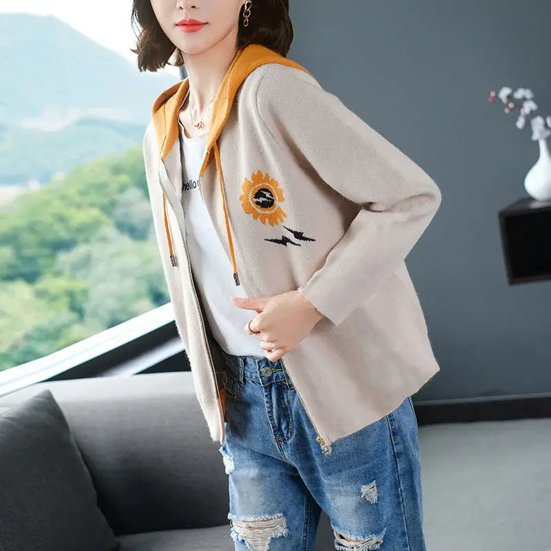 2024 Women's Hooded Sweatshirt Jacket Black Orange Velvet Large