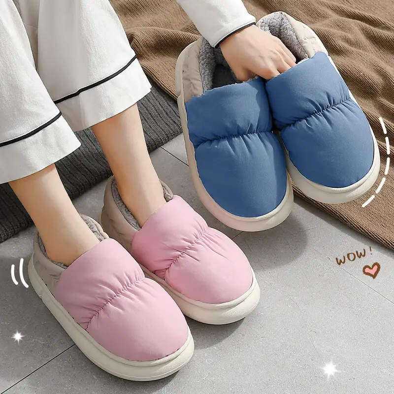 Home Cotton Slippers for Women, Winter, Large Size, Warm, with Heel, Men's Household down Cloth Waterproof Cotton Shoes Wholesale - Image 9